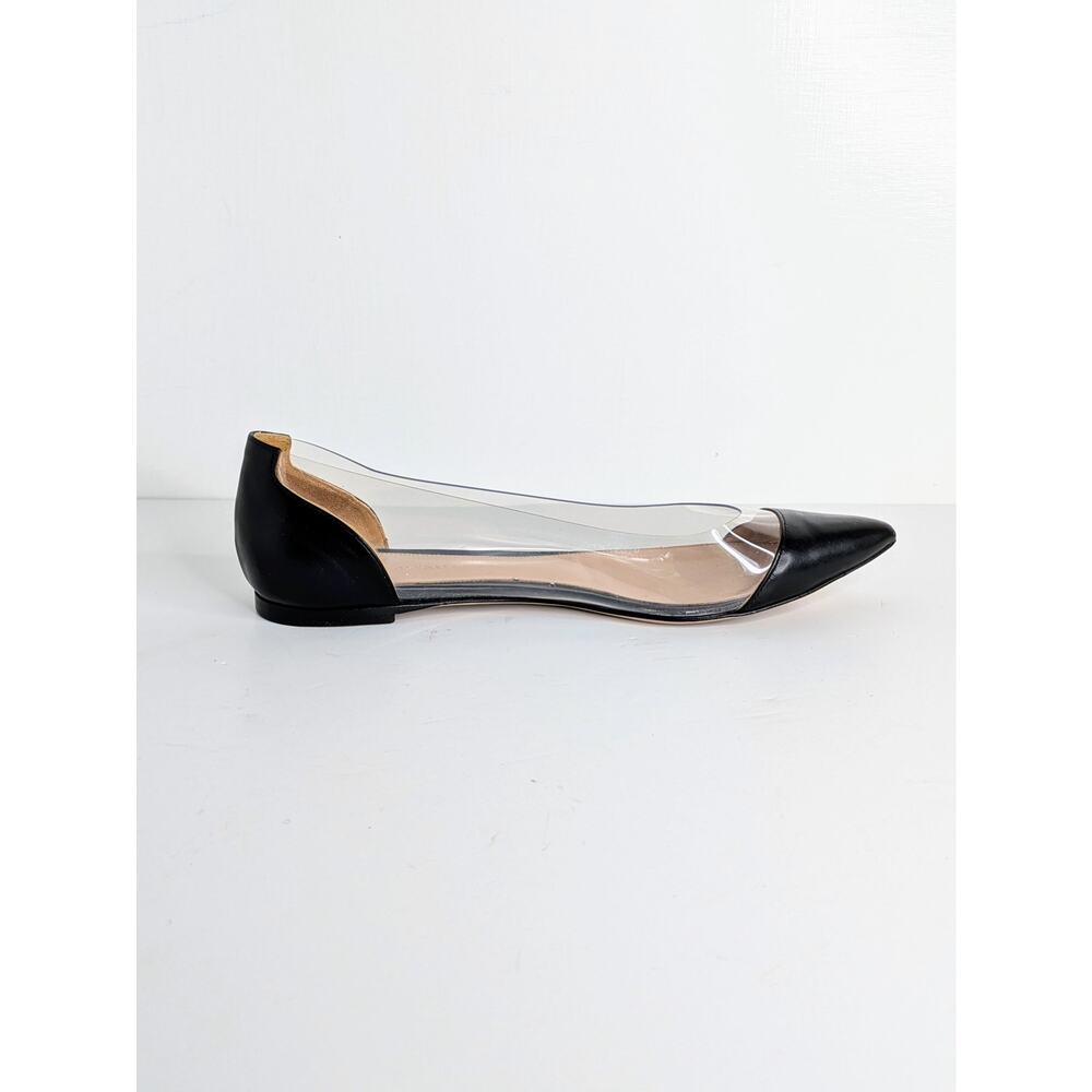 Gianvito Rossi Plexi Flats 39.5 Black Leather Clear PVC Pointed Toe Ballet 9.5 - Picture 8 of 13